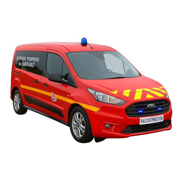 Transformateur de véhicules pompiers avec équipements de signalisation sonore et lumineuse à Vailhauquès près de Montpellier